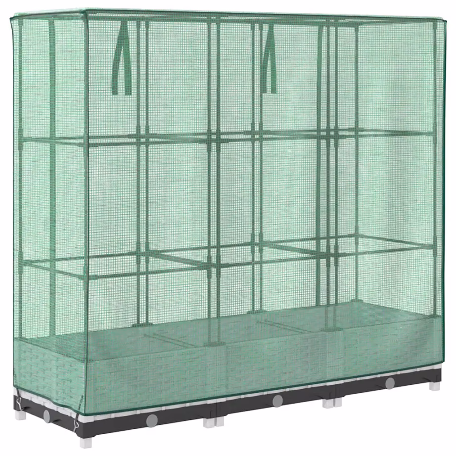 Kõrgendatud taimekast kasvuhoonekattega, rotangiimitatsioon, valge, 120 x 40 x 123 cm – 6