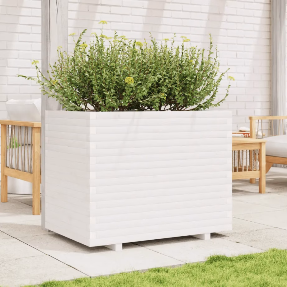 Valge täismännipuidust aia taimekast, 90 x 60 x 72,5 cm – 3
