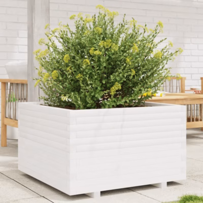 Valge aia taimekast täispuidust, 80 x 80 x 49,5 cm