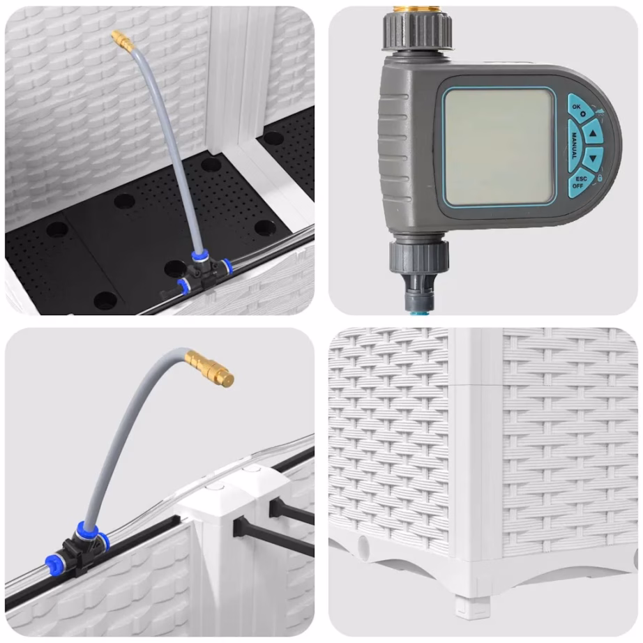 Valge terasest aia istutuskast kastmissüsteemiga, 4 osa, 160 x 40 x 37,5 cm – 9