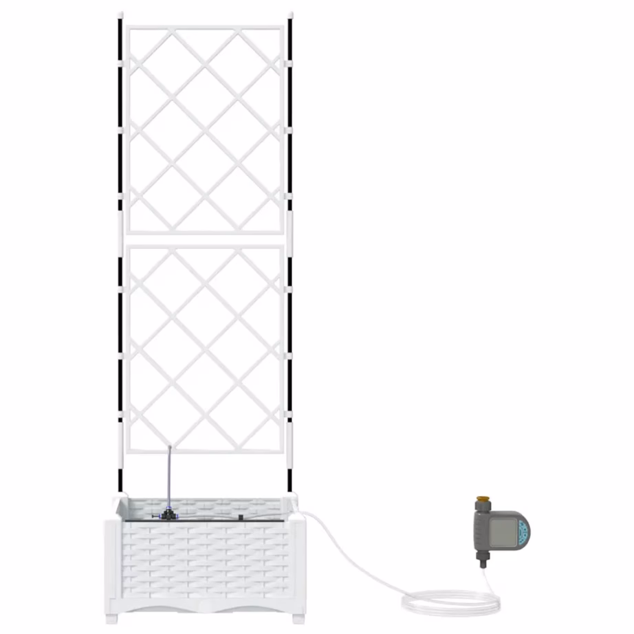 Valge terasest aiapott tugiraami ja kastmissüsteemiga, 40 x 40 x 126 cm – 6