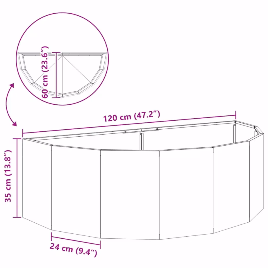 Poole ringi taimekast, valge teras, 120 x 60 x 35 cm – 12