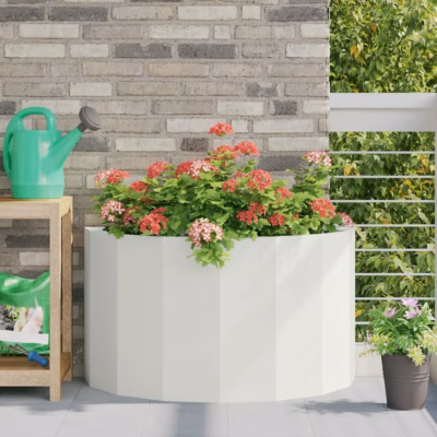 Poolringikujuline valge terasest taimekast, 90 x 45 x 50 cm