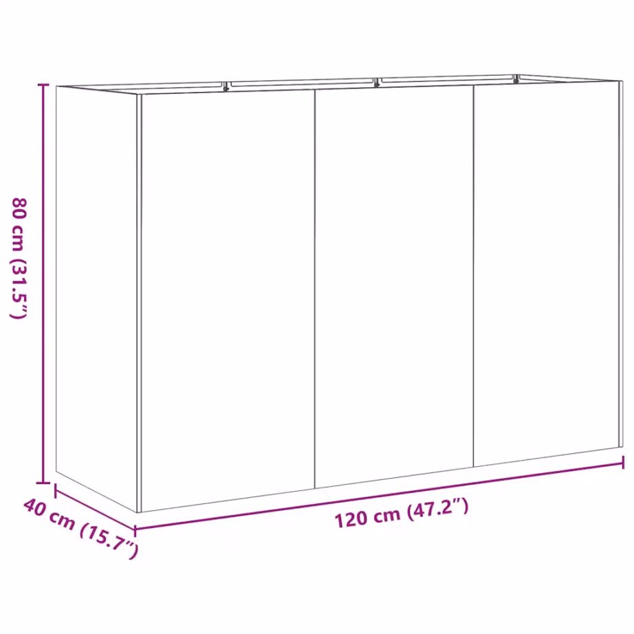Valge külmvaltsitud terasest avatud põhjaga taimekast, 120 x 40 x 80 cm – 9