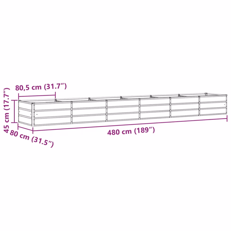 Valge terasest taimekast, 480 x 80 x 45 cm, aeda ja terrassile – 7