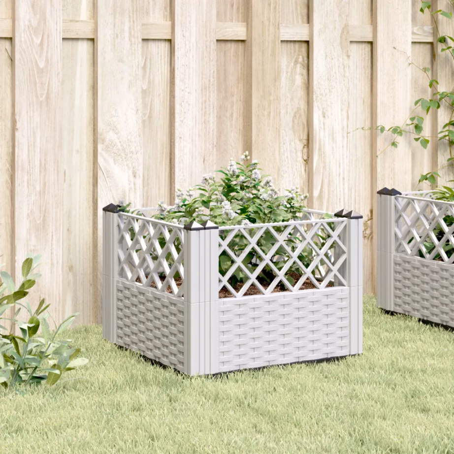 Valge PP vaiadega taimekast rotangimustriga, 43,5 x 43,5 x 43,5 cm – 3