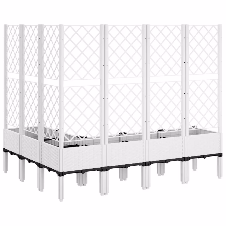 Võrega kõrgendatud taimekast, rotangimustriga, valge PP, 160 x 120 x 142 cm – 5