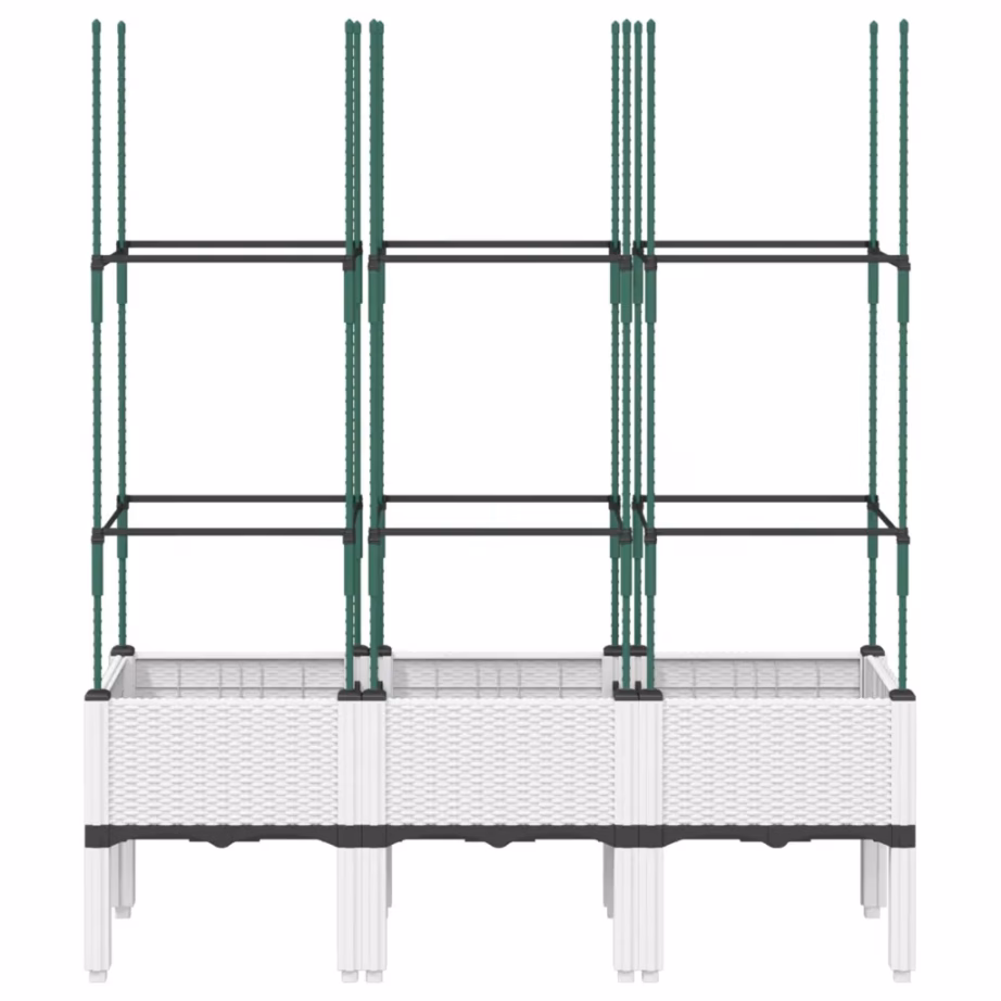 Võrega kõrgendatud taimekast rotangimustriga, valge, PP, 120 x 40 x 142,5 cm – 3