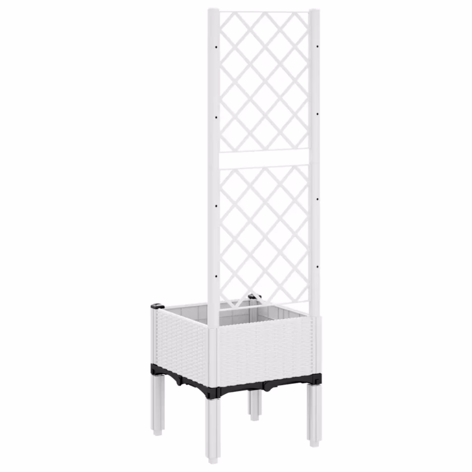 Valge võrega tõstetud taimekast, rotangmustriga PP, 40 x 40 x 142 cm – 5