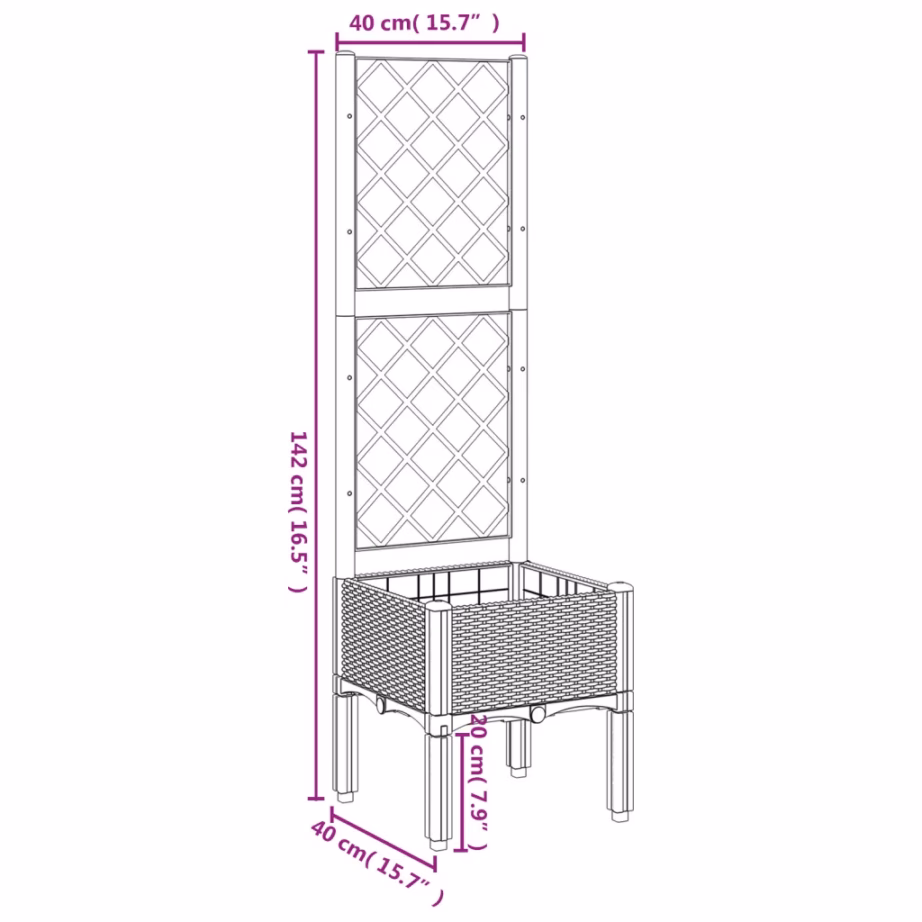 Valge võrega tõstetud taimekast, rotangmustriga PP, 40 x 40 x 142 cm – 8