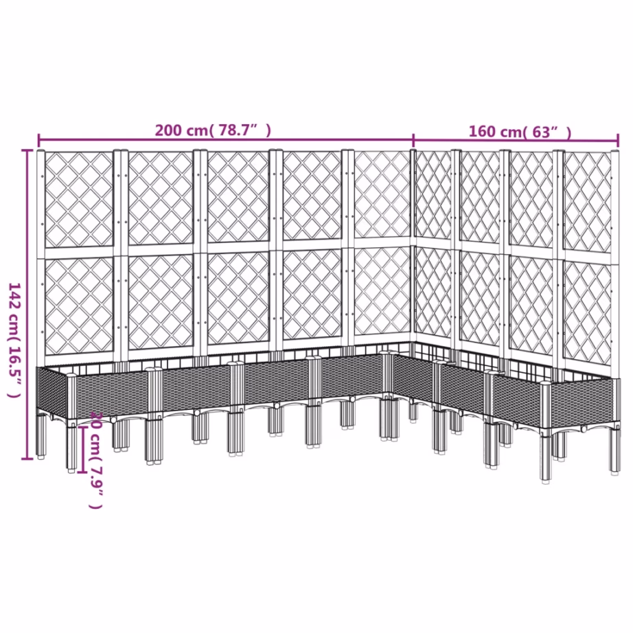 Valge võrega tõstetud taimekast ronitaimedele, PP, 200 x 160 x 142 cm – 9