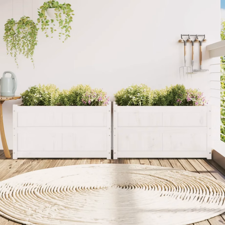 Valged männipuidust aiataimekastid, 2 tk, 90 x 50 x 50 cm – 3