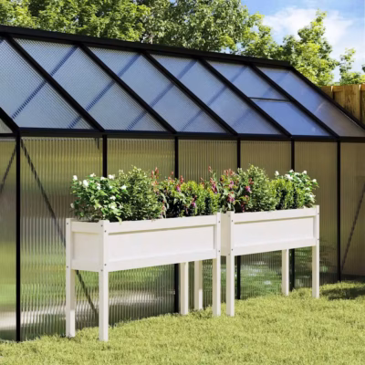 Jalgadel aia taimekastid, 2 tk, valge männipuidust, 110 x 31 x 70 cm