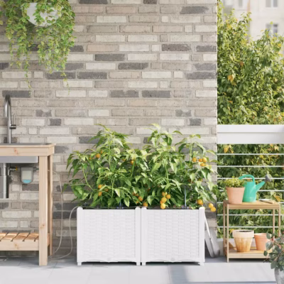 Terasest aia istutuskastid isekastmissüsteemiga, 2 tk, valge, 80 x 40 x 37,5 cm