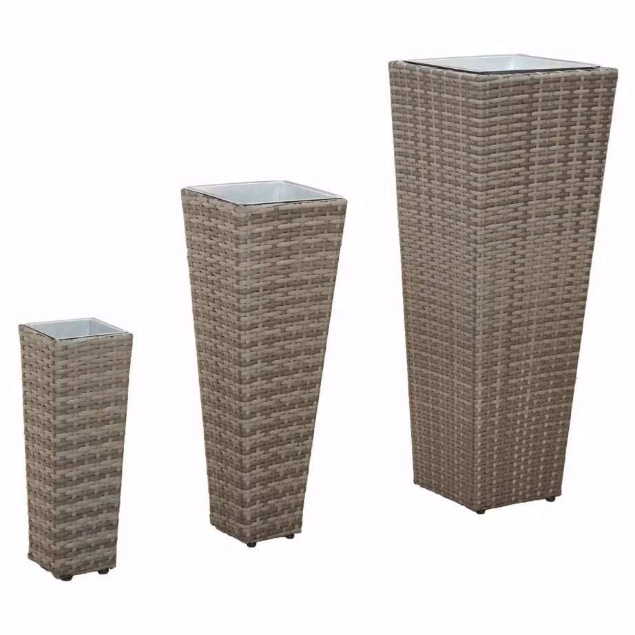 Välitingimuste taimepotikomplekt rotangilookiga, 3 tk, metall, hall – 2