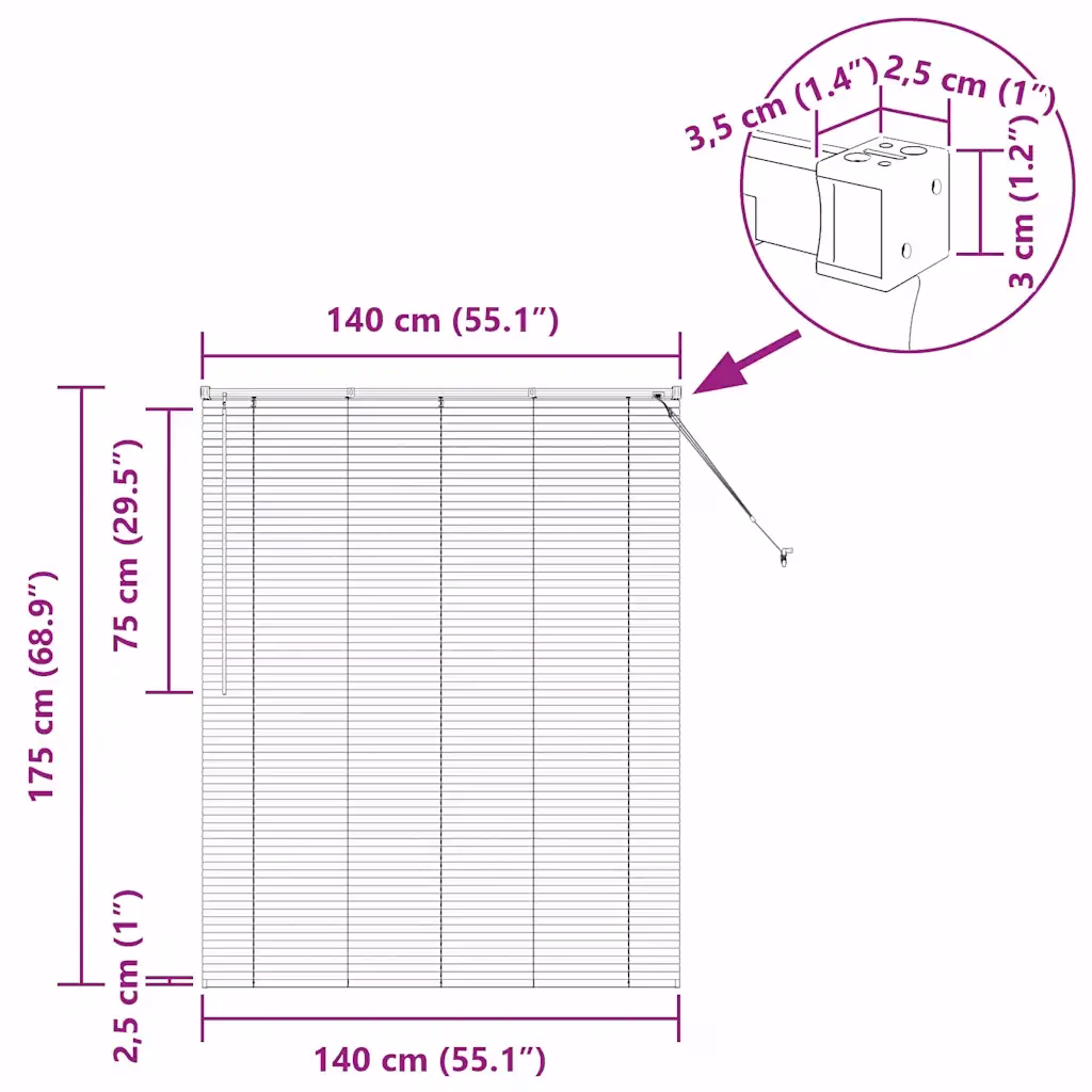 Valge alumiiniumist Veneetsia ruloo 175 x 140 cm