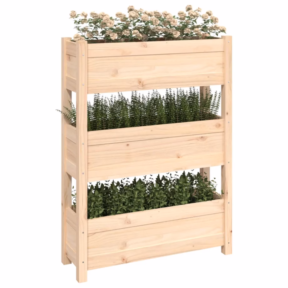 Kolmekorruseline vertikaalne taimekast, töötlemata männipuit, 77 x 25 x 104,5 cm – 4