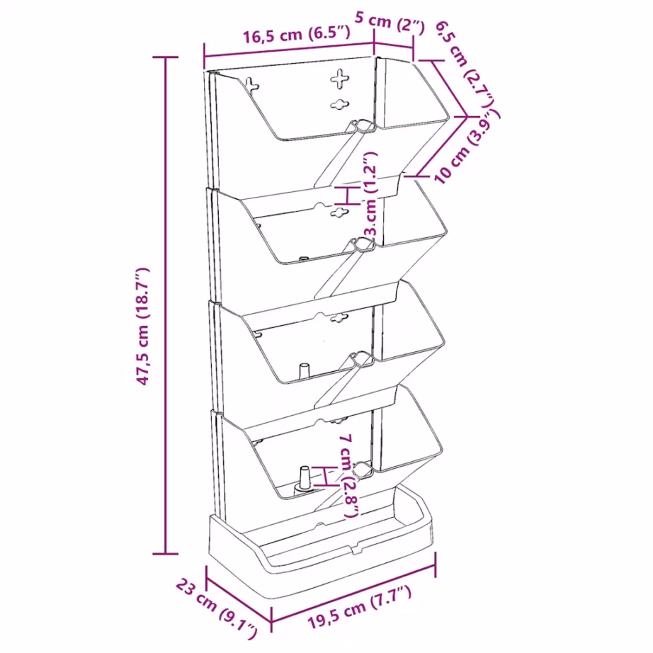 Vertikaalne taimekastide komplekt, 4 tk, antratsiithall polüpropüleen, 19,5 x 11 x 47,5 cm – 8