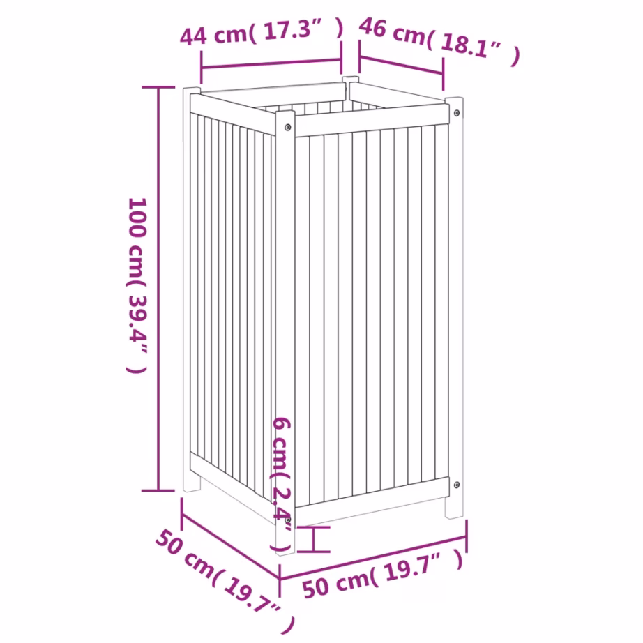 Voodriga akaatsiapuidust taimekast lausriidest kotiga, 50 x 50 x 100 cm – 9