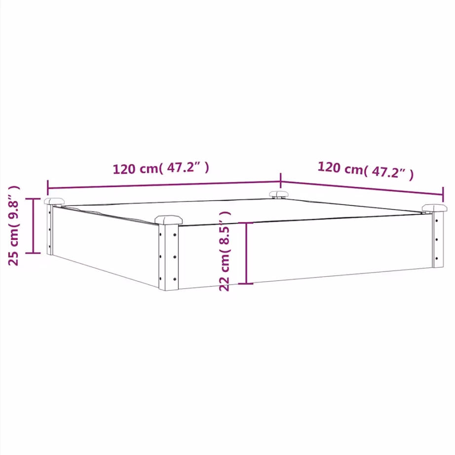 Voodriga aia taimelava nulupuidust, avatud põhjaga, 120 x 120 x 25 cm – 8
