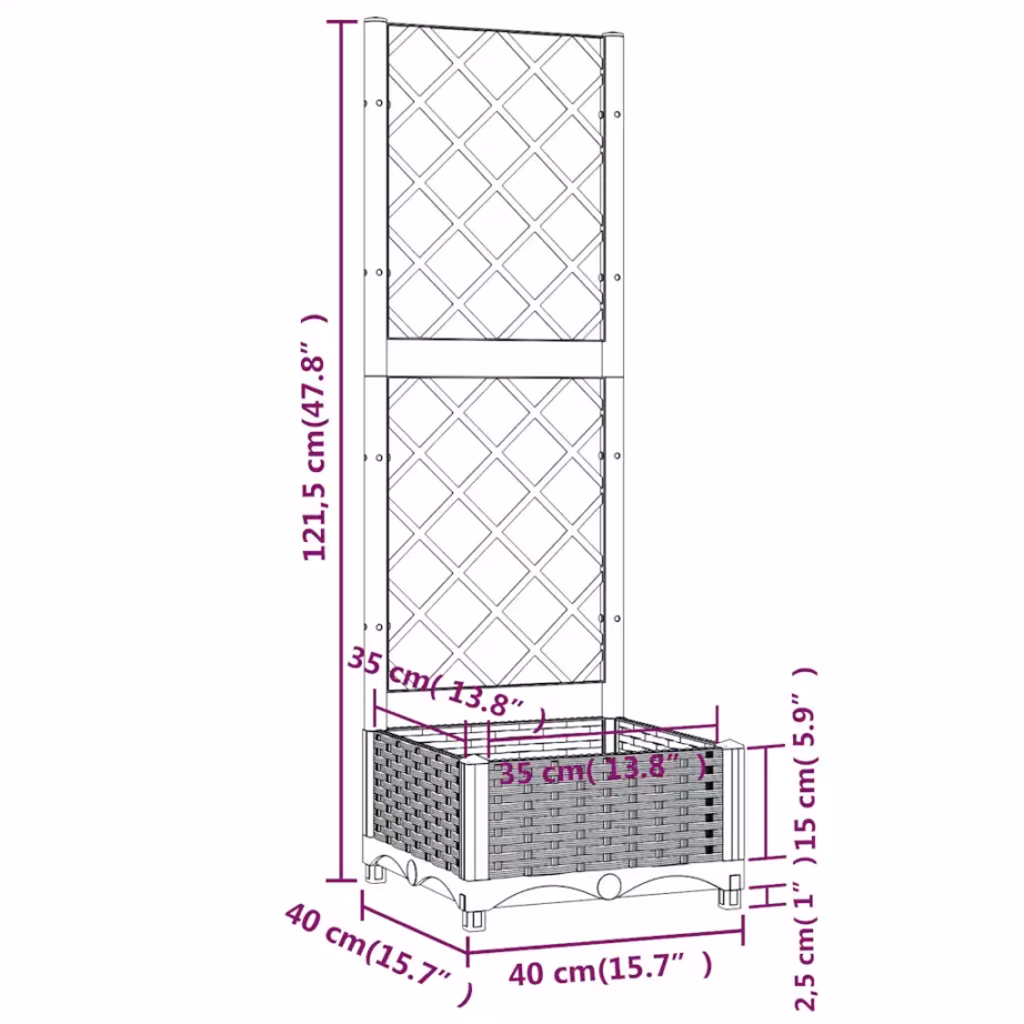 Võrega aia istutuskast, sinakashall PP, 40 x 40 x 121,5 cm – 8