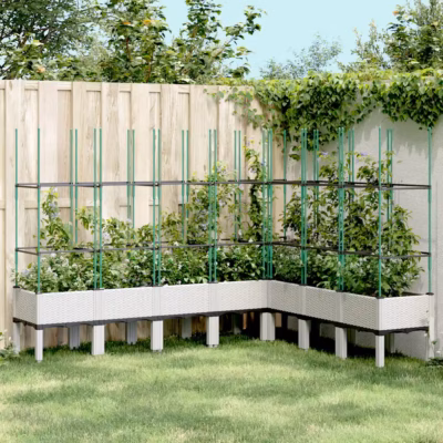 Kõrgendatud võrega aiataimekast, rotangimustriga valge PP, 200 x 160 x 142,5 cm