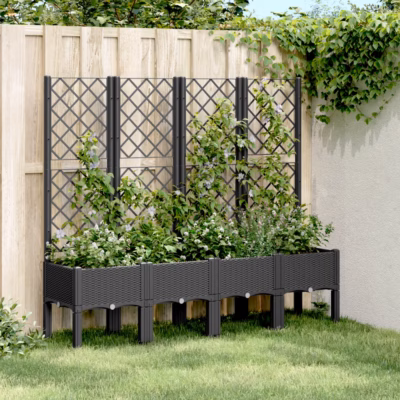 Kõrgendatud võrega taimekast, must, 160 x 40 x 142 cm, polüpropüleen