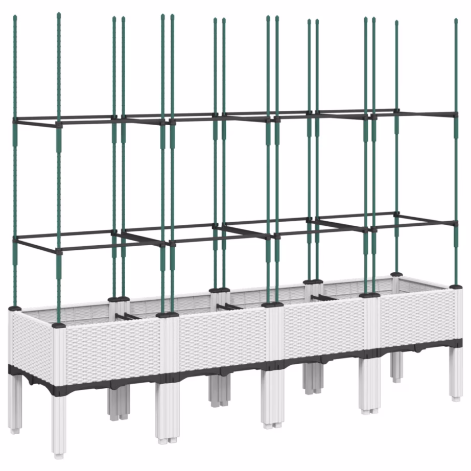 Võrega kõrgendatud taimekast ronitaimedele, rotangimustriga, valge PP, 160 x 40 x 142,5 cm – 5