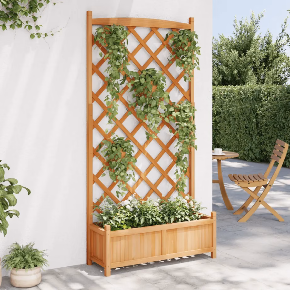 Võrega puidust taimekast rõdule ja aeda, pruun nulupuit, 90 x 35 x 180 cm – 3