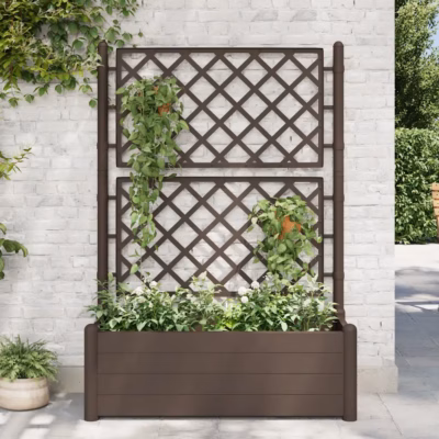 Võrega taimekast 90 l, helepruun PP, 100 x 43 x 142 cm