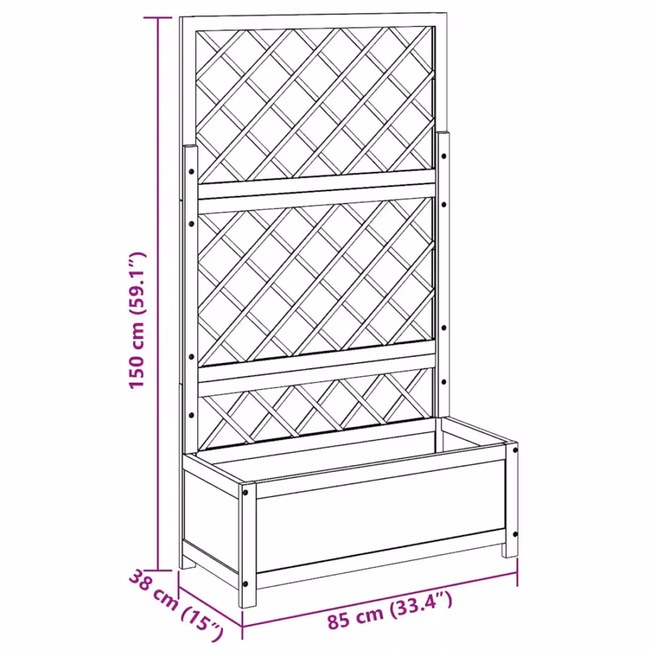 Võrega taimekast akaatsiapuidust, pruun, 85 x 38 x 150 cm – 9