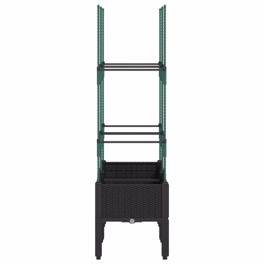 Võrega kõrgendatud taimekast rotangimustriga, must PP, 80 x 40 x 142,5 cm – 4