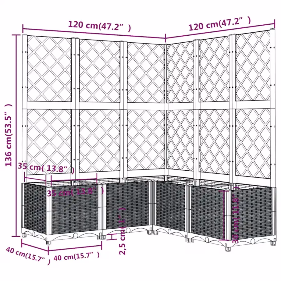 Võrega taimekast ronitaimedele, sinakashall PP, 120 x 120 x 136 cm – 8