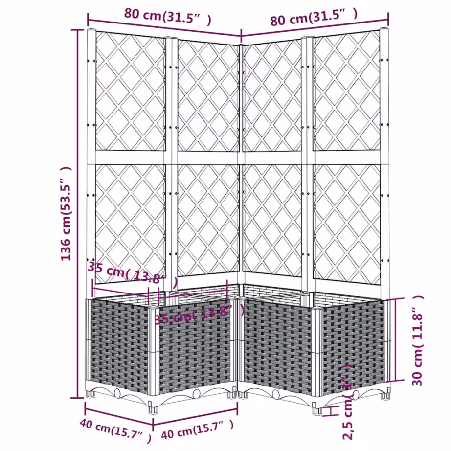 Võrega taimekast ronitaimedele, sinakashall PP, 80 x 80 x 136 cm – 8