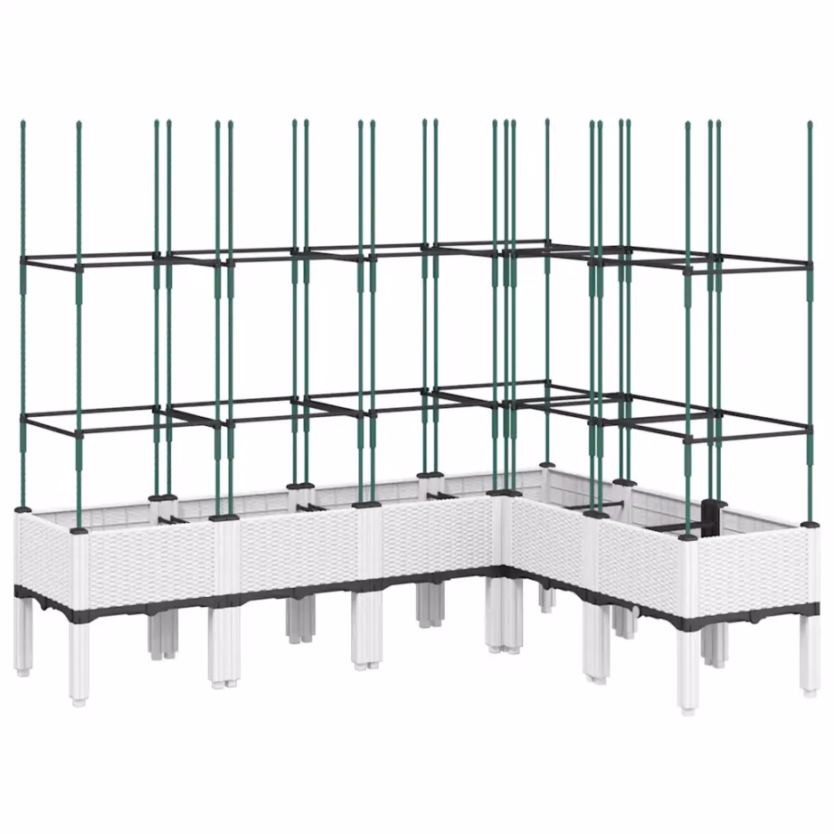 Kõrgendatud võrega aia taimekast, rotangiviimistlusega, valge PP, 160 x 120 x 142,5 cm – 2