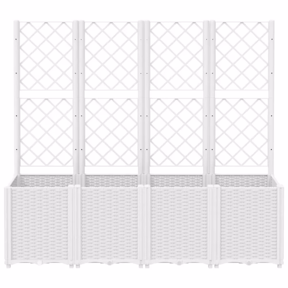 Võrega modulaarne aia taimekast rotangimustriga, 4 osa, valge PP, 160 x 40 x 140 cm – 3