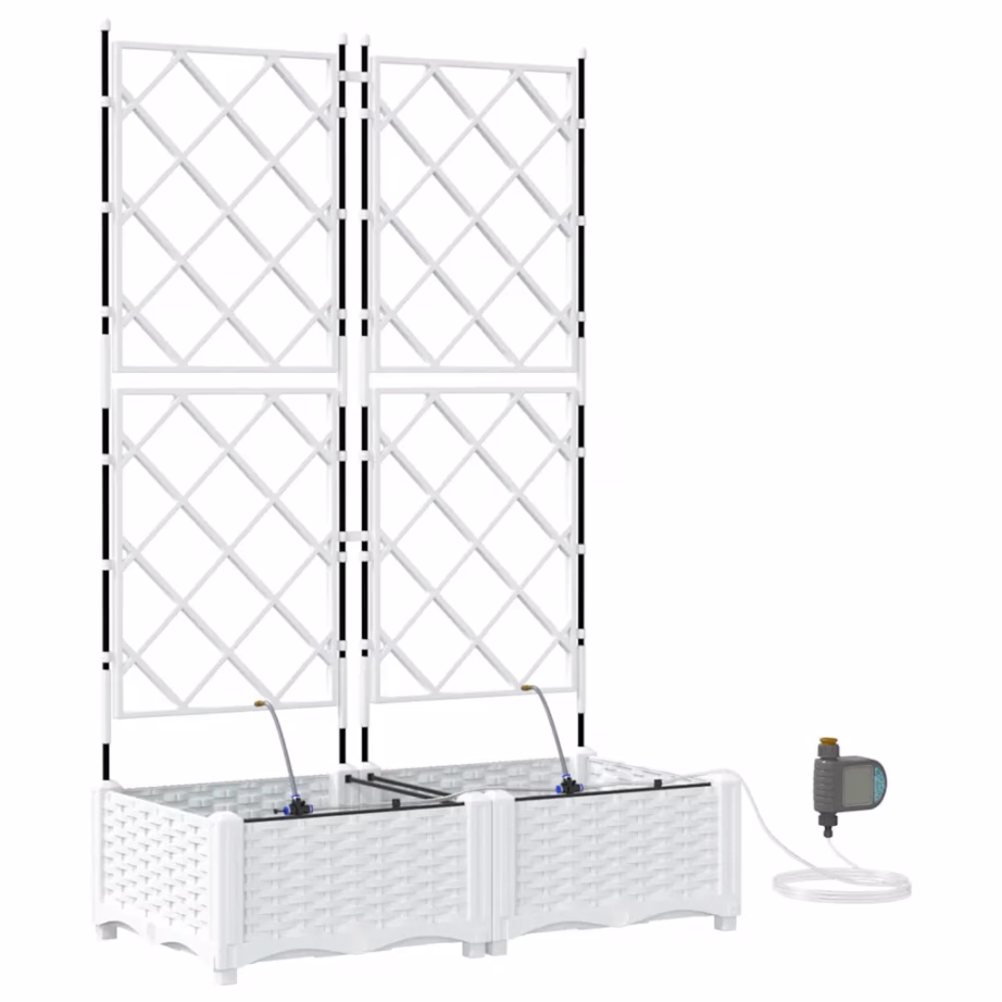 Võreseinaga istutuskast kastmissüsteemiga, 2 tk, valge teras, 80 x 40 x 126 cm – 2