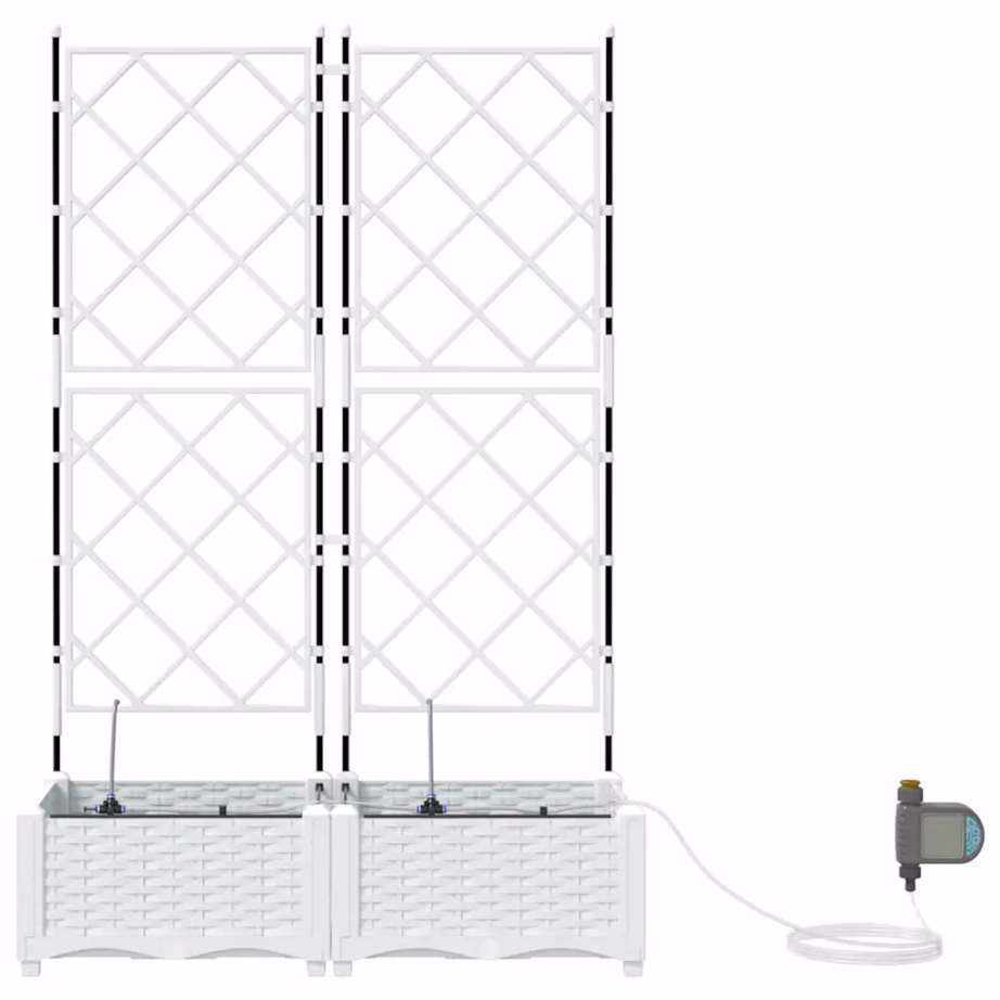Võreseinaga istutuskast kastmissüsteemiga, 2 tk, valge teras, 80 x 40 x 126 cm – 6