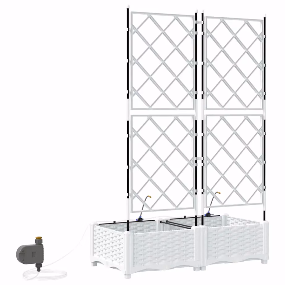 Võreseinaga istutuskast kastmissüsteemiga, 2 tk, valge teras, 80 x 40 x 126 cm – 8