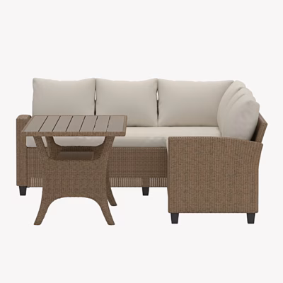 Beež punutud aiadiivanikomplekt Brentwood nurgadiivani ja lauaga - 5811-222