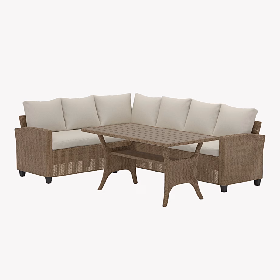 Beež punutud aiadiivanikomplekt Brentwood nurgadiivani ja lauaga, 5811-222 – 2