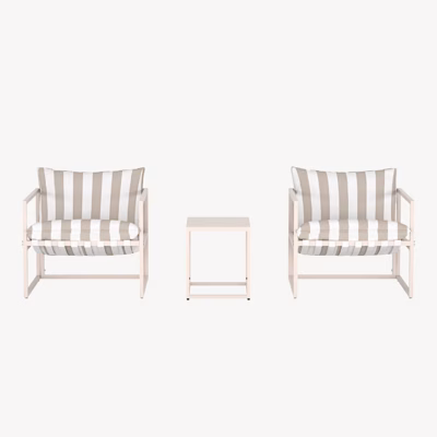 Messina terrassi istumiskomplekt kahe tugitooliga ja lauaga, beež-valge triip - 9785-112