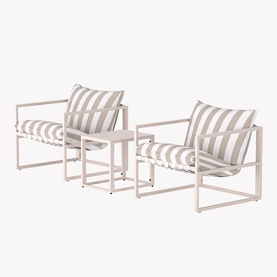 Messina terrassi istumiskomplekt kahe tugitooliga ja lauaga, beež-valge triip, 9785-112 – 3