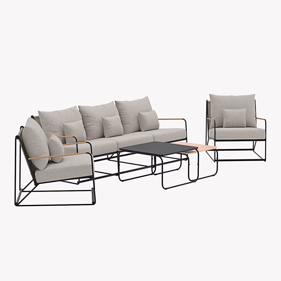 Palazzo aialounge diivanikomplekt, must raam ja beež bouclé, 9800-666 – 2