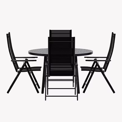 Ümmargune must aiasöögilaud Giardini 4 Levanzo tooliga, GR24918