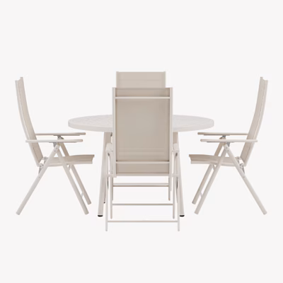 Beež ümmargune aiasöögikomplekt Giardini/Levanzo 4 kokkuklapitava tooliga - GR24921