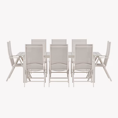 Beež alumiiniumist aiasöögikomplekt Levels laud ja 8 Break reguleeritavat tooli - GR24930