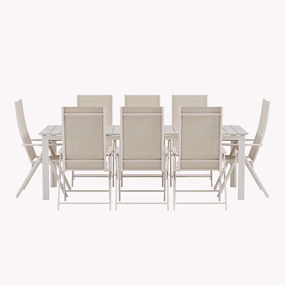 Beež aiasöögikomplekt Levels laud ja 8 Levanzo tooli, GR24939