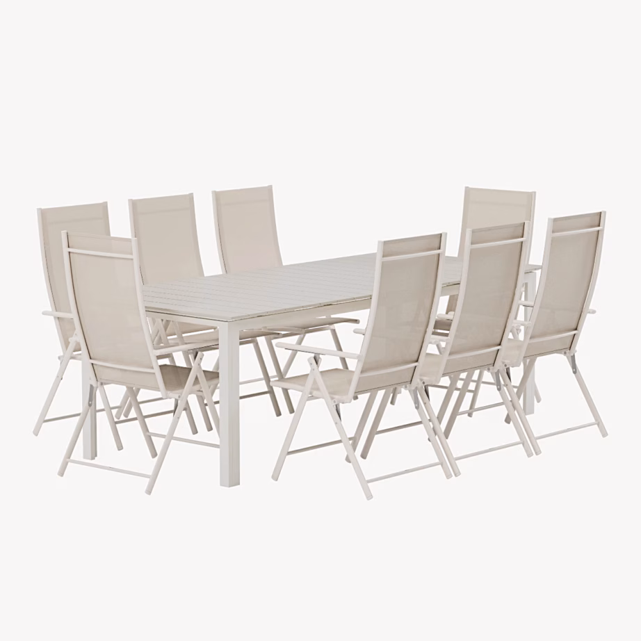 Beež aiasöögikomplekt Levels laud ja 8 Levanzo tooli, GR24939 – 2