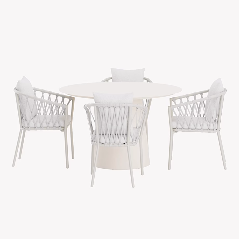 Lanzo ümar aiasöögikomplekt 4 Linos tooliga, beež, GR24980 – 2